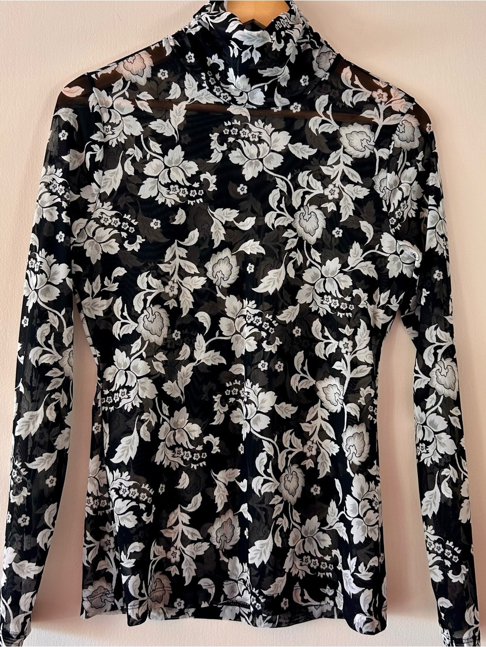 Black Sheer Floral Mock Neck Top - White Floral Print Easy Layer Vest